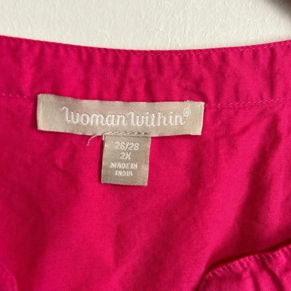 Woman Within Women's 2X (26/28) Pin Tuck Hot Pink Top Cotton Colorful Altered - Picture 11 of 12